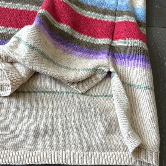 Chaps Rainbow Sweater Striped knit Sweater. with Split  hem lace up V neck - Picture 8 of 10